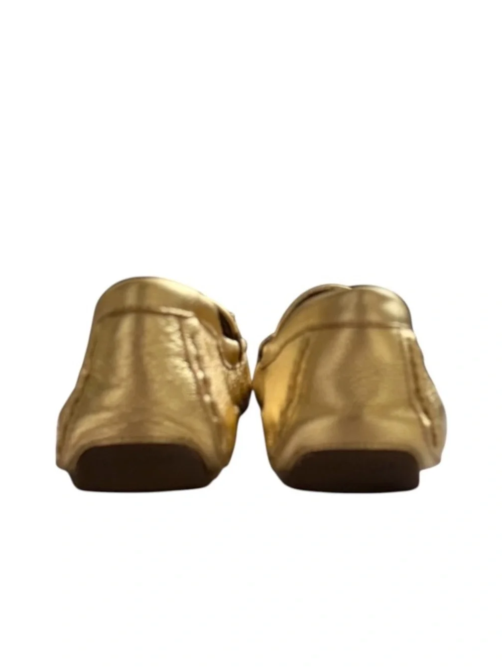 Coach Metallica Gold Tumbled Leather TurnLock Arlene Driving Loafers Size 7.5